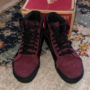 Vans Women's Burgundy and Black High-Top Sneakers